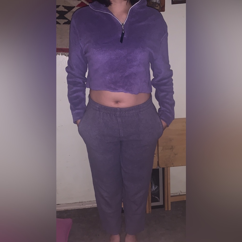 Purple set of pjs long sleeve crop top and pants size xs